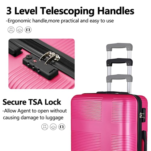 HOUAGI 20 Inch Carry On Luggage with Spinner Wheels,Lightweight Hard Shell Suitcase,Rose Red