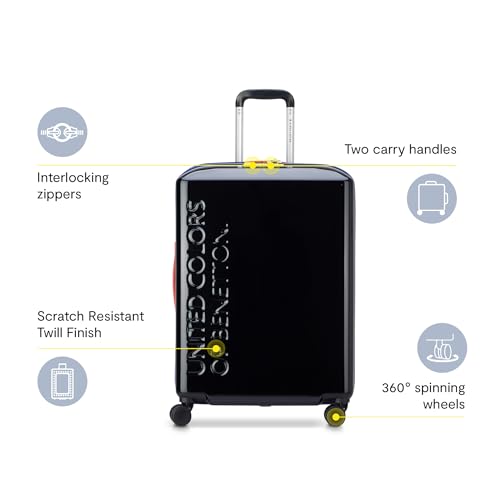 United Colors of Benetton United Hardside Luggage with Spinner Wheels, Black, Checked-Medium 23 Inch