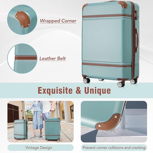 Merax 20”+24”+28” Luggage and Cosmetic Set of 4, Hard Shell Luggage Sets with Double Spinner Wheels and TSA Lock