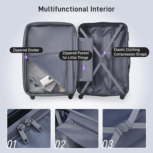 Merax 3 Piece Luggage Set, Hard Shell ABS Suitcase with Double Spinner Wheels, Lightweight Expandable Luggage Sets with TSA Lock