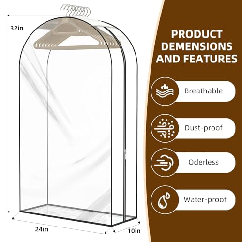 Jollygleam Upgraded Thickened Clear Garment Bags for Hanging Clothes 4 Packs