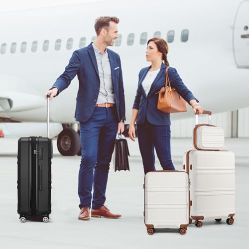Kono 28 Inch Luggage Expandable Suitcase Lightweight with Spinner Wheels TSA Lock Hardside Large Checked Luggage Durable Rolling Suitcase Cream White