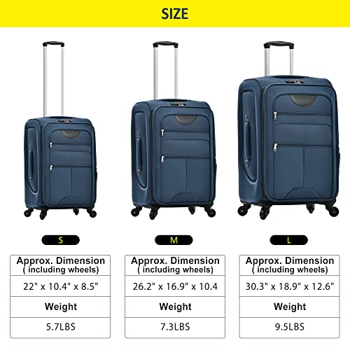 EPOFIT 22 26 30 inch Softside Expandable Luggage Sets 3 Pieces, Softshell Ligthweight Suitcase Set with Spinner Wheels, TSA Lock, Portable Durable Luggage for Travel, Business(Dark Blue)