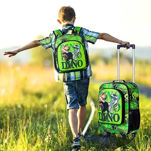 2PCS Kids Luggage Set, Boys Suitcase and 12inch Toddler Backpack Set, Children Travelling Rolling Wheels Suitcase Retractable Handle for Elementary Children