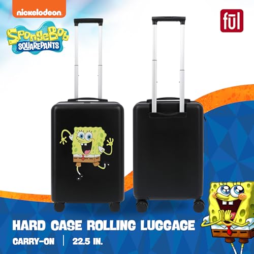 FUL Squarepants 22.5 Inch Carry On Luggage, Hardshell Rolling Suitcase with Spinner Wheels, Black Spongebob