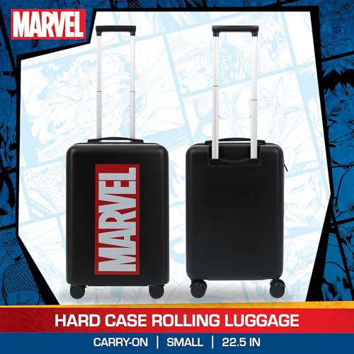 FUL Marvel Logo 22.5 Inch Carry On Luggage, Hardshell Rolling Suitcase with Spinner Wheels, Black