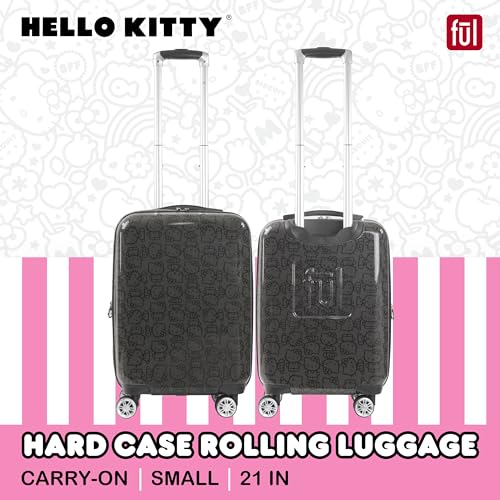 FUL Hello Kitty Carry On Luggage, Printed Hardshell Rolling Suitcase with Spinner Wheels, Black