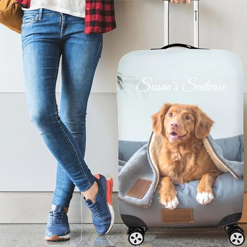LOFART Personalized Luggage Cover Custom Suitcase Cover Customized Travel Luggage Cover Add Name Photo Logo Text Design Personalized Washable Print Elastic Suitcase Protector