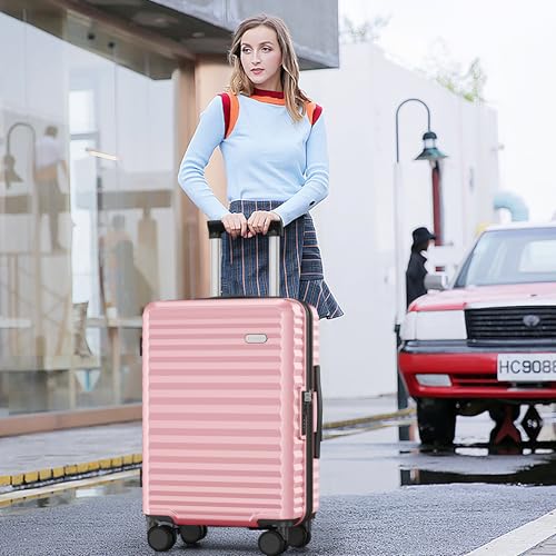 SHOWKOO Luggage Sets 3 Piece Hardside Expandable Suitcase with Double Spinner Wheels Tsa Lock, (Pink