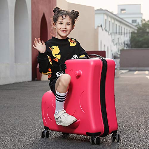 N-A AO WEI LA OW Duffel Bag for Kids Ride-On Suitcase Carry-On Luggage with Wheels (Fuchsia