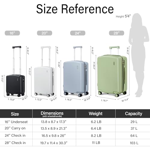 Hanke Hard Shell Luggage Sets 2 Pieces, Carry On and Checked Luggage Sets with Spinner Wheels, Durable PC Hardside Rolling Suitcase for Travel (20/28 Inch, Jet Black)