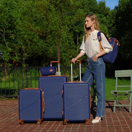 Luggage Sets 5 Piece Suitcases with Wheels, Suitcase Set ABS Hard Case Luggage with TSA Lock Spinner Wheels Durable Travel Luggage(Beige