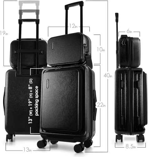 STORAGEBUD 22 Inch Carry On Luggage 22x14x9 Airline Approved, Carry On Suitcase with Wheels, Hard-shell Carry-on Luggage, Black Small Suitcase, Hardside Luggage Carry On with Cosmetic Carry On Bag