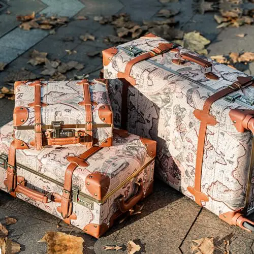 urecity Vintage Luggage Sets of 3 Piece - Hardside Lightweight Spinner Suitcases - Retro Travel Set includes Under Seat Train Case