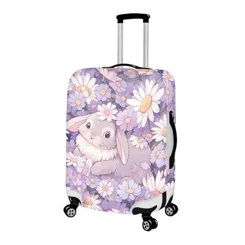 COEQINE Women Luggage Cover for Travel, Fashion Print Cute Bunny Daisy Floral Baggage Cover For 18