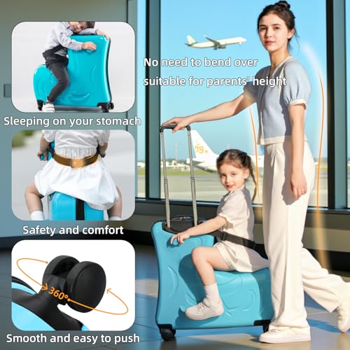 N-A AO WEI LA OW Duffel Bag for Kids Ride-On Suitcase Carry-On Luggage with Wheels (Blue