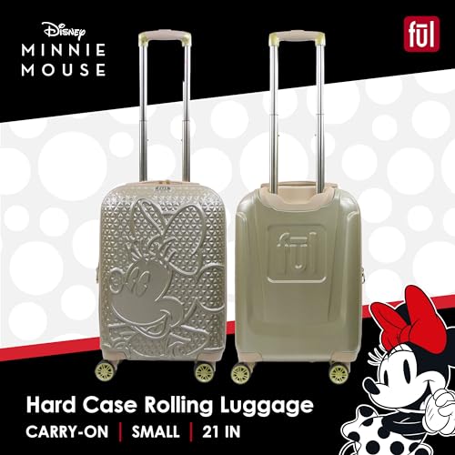 FUL Disney Minnie Mouse Carry On Luggage, Textured Hardshell Rolling Suitcase with Spinner Wheels, Gold