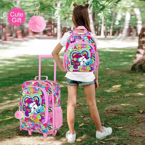 2Pcs Kids Luggage Set, Girls Carry on Rolling Suitcase with Wheels, Unicorn Sequin Travel Suitcases with Toddler Backpack(Purple)