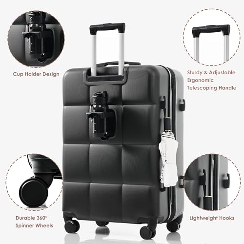 Merax 3 Piece ABS Hardside Luggage Sets Spinner Wheels Suitcase with TSA, Dark Grey