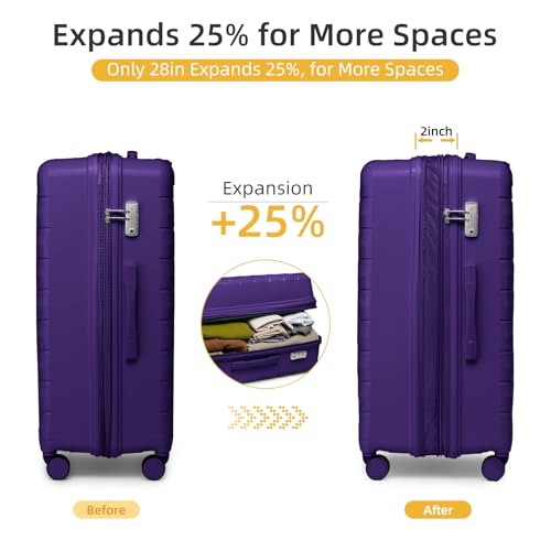 LARVENDER Luggage Sets 5 Piece with Duffel Bag Expandable(Only 28 inch) Hardside PP Carry On Luggage with 360° Spinner Wheels TSA Lock Luggage Sets for Women, Grape Purple