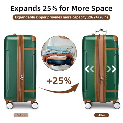 LARVENDER Luggage Sets 6 Piece, Expandable Luggage Hardshell Suitcase Sets with Spinner Wheels TSA Locks, Vintage Travel Luggage Set Clearance for Men and Women, Dark Green