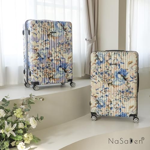 NaSaDen TSA Lock ABS+PC Hardside Luggages with Spinner Wheels, hard shell Carry on floral flower desinger pattern printed travel suitcase(Purple Flower