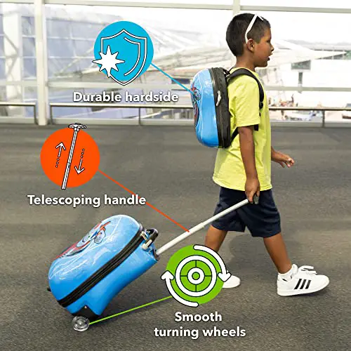 KIDDIETOTES Kids Carry-on Upright Luggage Suitcase and Backpack Set, Smooth Rolling Wheels - Robot