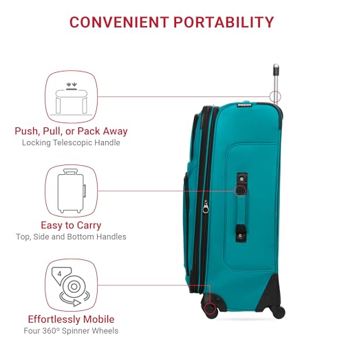SwissGear Sion Softside Expandable Luggage, Teal, Checked-Large 29-Inch