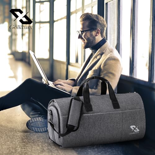 Golkcurx Convertible Garment Bag for travel,Carry on Garment Duffle Bag with Shoe Compartment, Detachable Shoulder Strap