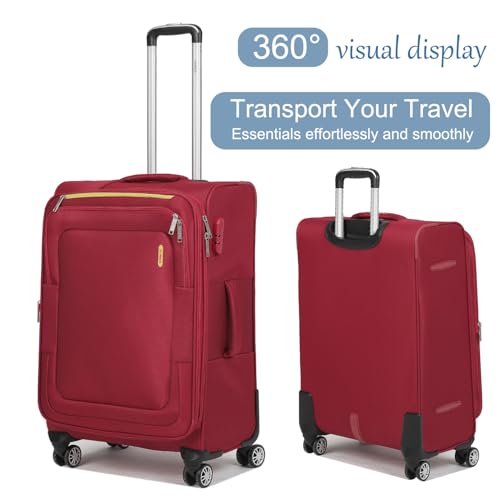 VIHEEVA Softside Luggage Sets, Extra Large Expandable Suitcase Sets With Spinner Wheels and Combination Lock Red Luggage For Long Time Overseas Journey (Red) 22inch