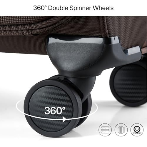 Hanke 16 Inch Underseat Carry On Luggage with Spinner Wheels for Airline, Small Softside TSA Approved Luggage Lightweight Rolling Suitcases Under Seat Travel Carry-On Bag(Coffee)