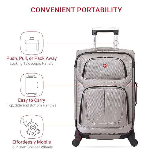 SwissGear Sion Softside Expandable Luggage, Pewter, Carry-On 21-Inch