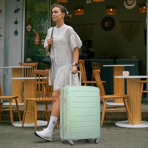 LARVENDER Luggage Sets 5 Piece, Expandable Luggage Hardside PP Suitcase Sets with Spinner Wheels TSA Lock, Lightweight Rolling Suitcase for Men and Women,Mint Green