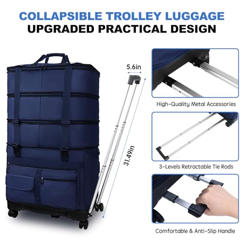 UEIPA Expandable Collapsible Luggage with Telescoping Handle Foldable Suitcase with Removable Wheels Rolling Travel Duffel Bag for Men and Women