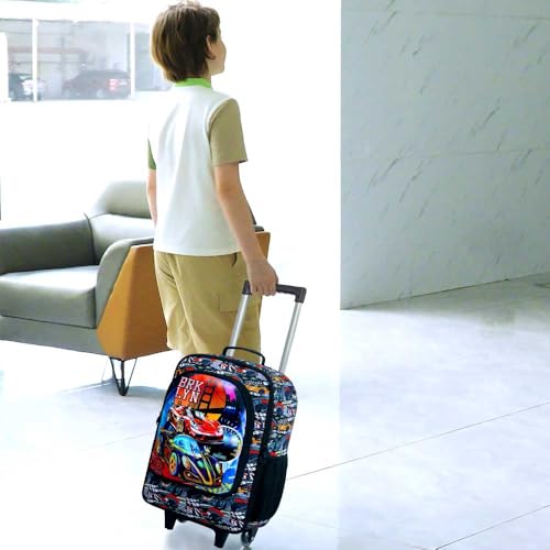 KLFVB Boys Luggage, Suspension Bridge Red Racing Wheels Suitcase for Toddler, Children Travel Carry on Suitcase