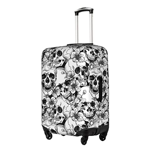 Black And White Skull Flowers Gothic Travel Luggage Cover Fits 18