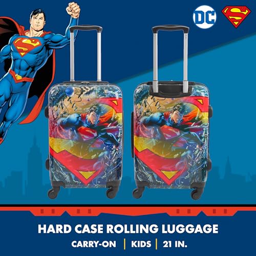 FUL Kids' DC Comics Superman 21 Inch Luggage, Hardshell Rolling Suitcase with Spinner Wheels, Multi Colored, Carry-On 21-Inch