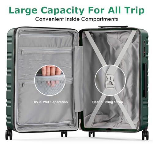 BEOW Luggage Sets 3 Piece For Men Women Expandable Hard Sided Suitcase Sets 3 Pcs With Durable Spinner Wheels Lightweight Zipper Luggage With TSA Lock Travel Luggage Set ArmyGreen 20/24/28 Inch