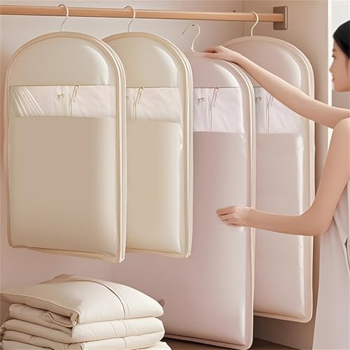 Space Saving Hanging Garment Bag with Self Compression Zipper, Garment Bag for Travel, Coat Bags for Closet Storage Hanging Clothes (Pink,M)