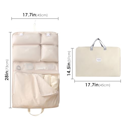 ReignSword Garment Bags for Travel, Foldable Carry on Travel Duffel Bag for Women, Hanging Weekender Overnight Bag for Clothes, Socks, Underwear, Panties (Off White)