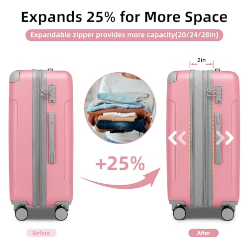 LARVENDER Luggage Sets 6 Piece Hardshell Expandable Suitcases with Spinner Wheels TSA Lock, Lightweight ABS Travel Carry On Suitcase Set for Women, Pink