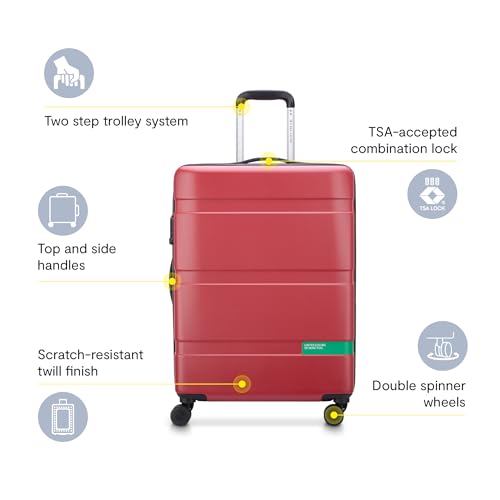 United Colors of Benetton Now Hardside Luggage with Spinner Wheels, Black, Checked-Medium 23 Inch