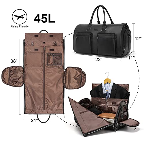 Leather Garment Bag for Travel, Modoker Carry On Suit Carrier Travel Bag with Shoulder Strap/Multiple Pockets - Ideal for Business Trips & Weekend Getaways - The Garment Duffel Bag for Traveling Men