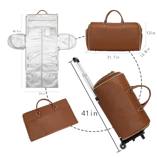 RUIMA Pro Rolling Garment Bag - Detachable Handle & Extended Base, Waterproof PVC Leather with Shoe/Cosmetic Pockets, Silent Wheels for Air Travel/Weddings (48.5
