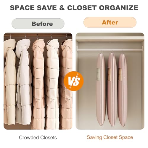 Space Saving Hanging Garment Bag with Self Compression Zipper,Dust Cover Clothes Bags for down Coat,Space Saver Closet Organizers,Garment Bag for Travel and Closet Storage (Pink, X-Large)