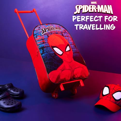 Marvel Spiderman Kids Suitcase, Foldable Trolley Bag 15.35”x 10.63” x 3.94”