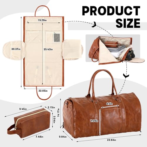 Abbylike Carry on Garment Bag for Travel with Toiletry Pouch Gifts for Dad Father Convertible Bag Leather Waterproof Duffle Tote Luggage with Shoe Compartment for Men 2 in 1 Hanging Suitcase Business