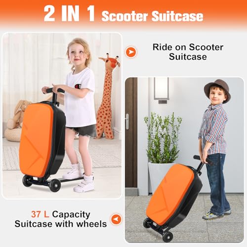 Scooter Luggage For Kids & Adults， Hardside Ride On Suitcase For Kids Ages 4