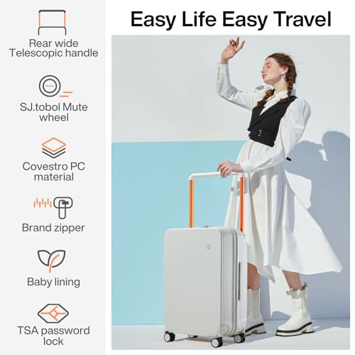 mixi Carry On Luggage Airline Approved Wide Handle Lightweight Luggage PC Hard Shell Suitcases Rolling Suitcases with Spinner Wheels & TSA Lock