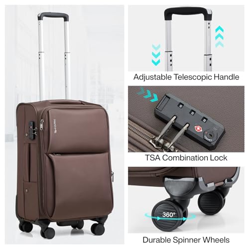 Hanke 24 Inch Luggage Expandable Softside Checked Suitcases with Spinner Wheels, Upright Rolling Luggage Suitcases Travel TSA Luggage Bag for Women Men(Coffee)